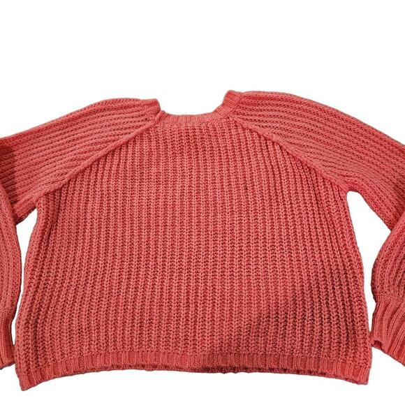 Womens Oversized Raglan Crew Neck Sweater Balloon Sleeve Bright Coral Size S - Picture 4 of 7